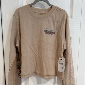 Kids Tan Long Sleeve Shirt with floral details